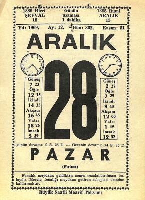 28 Aralık 1969 Takvim Yaprağı - Doğum Günü Hediyesi EFM(N)11629 - 1
