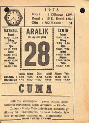 28 Aralık 1973 Takvim Yaprağı - Doğum Günü Hediyesi EFMN13659 - Gökçekoleksiyon