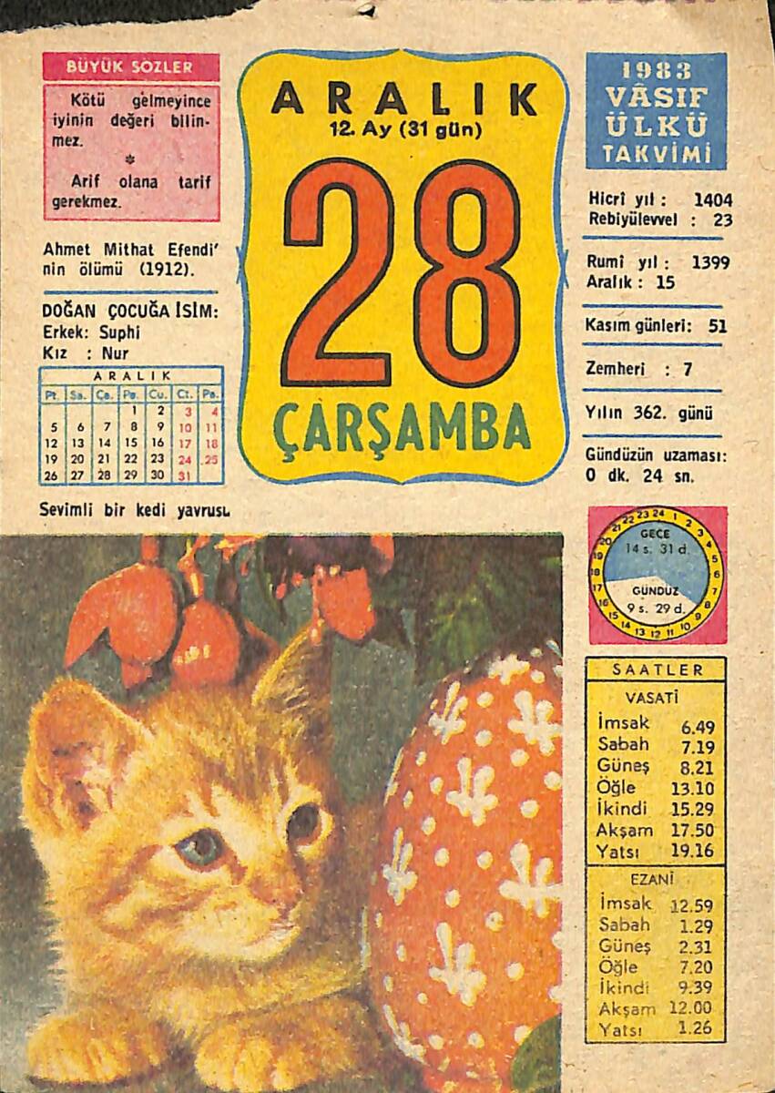 28 Aralık 1983 Takvim Yaprağı - Doğum Günü Hediyesi EFMN13694 - 1