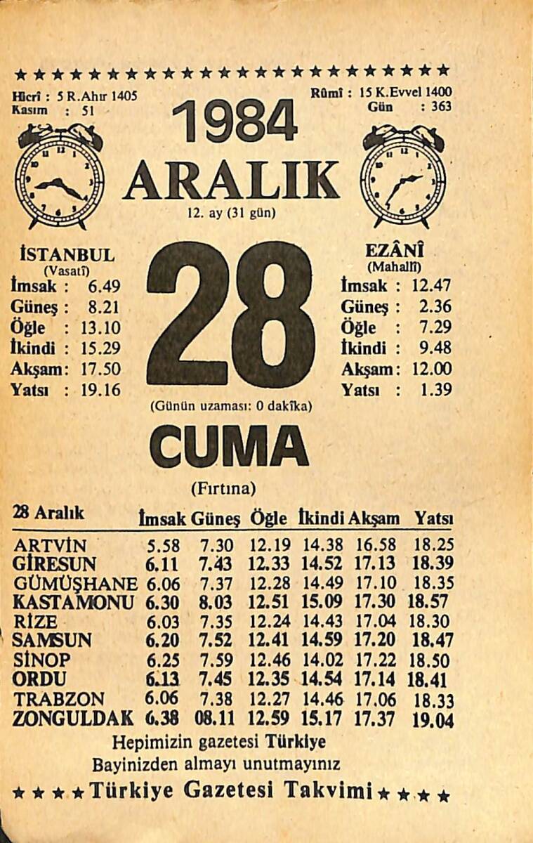 28 Aralık 1984 Takvim Yaprağı - Doğum Günü Hediyesi EFMN14496 - 1