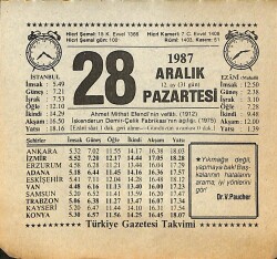 28 Aralık 1987 Takvim Yaprağı - Doğum Günü Hediyesi EFMN14983 - Gökçekoleksiyon