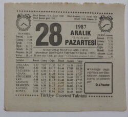 28 Aralık 1987 Takvim Yaprağı - Doğum Günü Hediyesi EFM(N)7197 - Gökçekoleksiyon