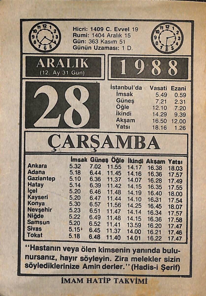 28 Aralık 1988 Takvim Yaprağı - Doğum Günü Hediyesi EFMN14572 - 1