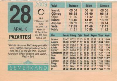 28 Aralık 2009 Takvim Yaprağı EFM(N)4402 - 2