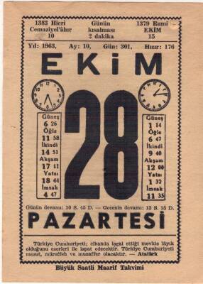 28 Ekim 1963 Takvim Yaprağı EFM(N)3579 - 2