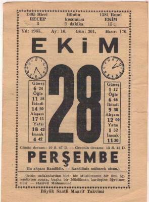 28 Ekim 1965 Takvim Yaprağı EFM(N)3578 - 2