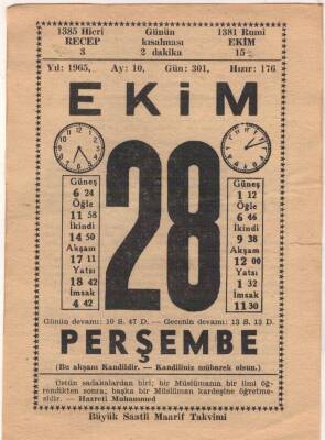 28 Ekim 1965 Takvim Yaprağı EFM(N)3578 - 1