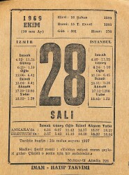 28 Ekim 1969 Takvim Yaprağı - Doğum Günü Hediyesi EFM(N)11839 - Gökçekoleksiyon
