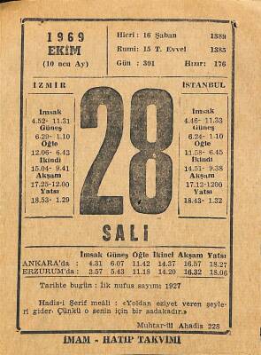 28 Ekim 1969 Takvim Yaprağı - Doğum Günü Hediyesi EFM(N)11839 - 1