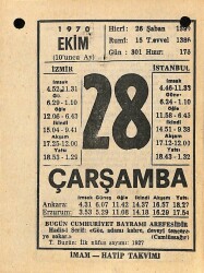 28 Ekim 1970 Takvim Yaprağı - Doğum Günü Hediyesi EFM(N)10558 - 2