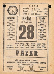 28 Ekim 1973 Takvim Yaprağı - Doğum Günü Hediyesi EFM(N)10610 - 3