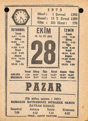 28 Ekim 1973 Takvim Yaprağı - Doğum Günü Hediyesi EFM(N)10610 - 3