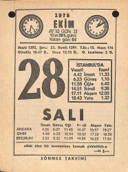 28 Ekim 1975 Takvim Yaprağı - Doğum Günü Hediyesi EFM(N)12546 - Gökçekoleksiyon
