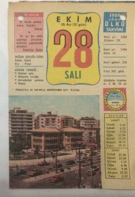 28 Ekim 1980 Takvim Yaprağı -Doğum Günü Hediyesi EFM(N)6436 - 1