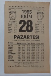 28 Ekim 1985 Takvim Yaprağı - Doğum Günü Hediyesi EFM(N)6673 - Gökçekoleksiyon