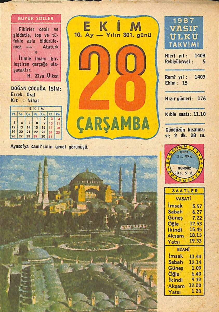 28 Ekim 1987 Takvim Yaprağı - Doğum Günü Hediyesi EFMN13534 - 1