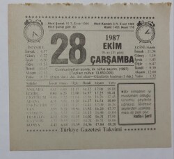 28 Ekim 1987 Takvim Yaprağı - Doğum Günü Hediyesi EFM(N)7136 - Gökçekoleksiyon