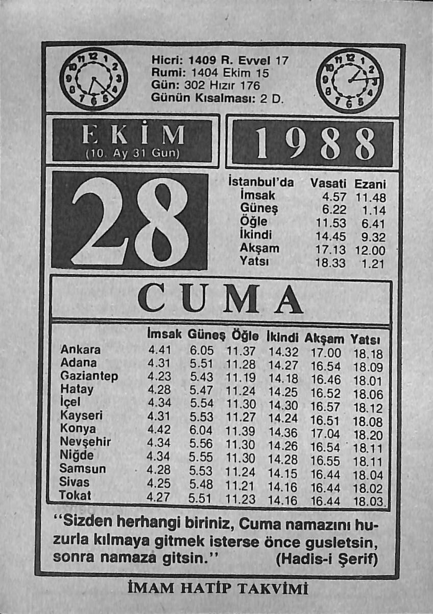 28 Ekim 1988 Takvim Yaprağı - Doğum Günü Hediyesi EFMN14633 - 1