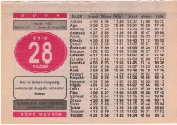 28 Ekim 2001 Takvim Yaprağı EFM(N)3749 - 1