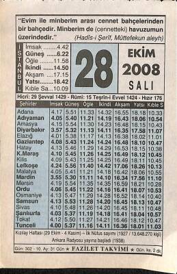 28 Ekim 2008 Takvim Yaprağı - Doğum Günü Hediyesi EFM(N)10670 - 3