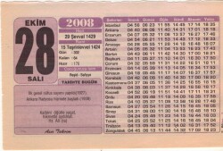 28 Ekim 2008 Takvim Yaprağı EFM(N)3276 - 1