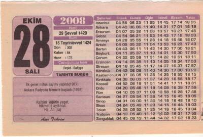 28 Ekim 2008 Takvim Yaprağı EFM(N)3276 - 1