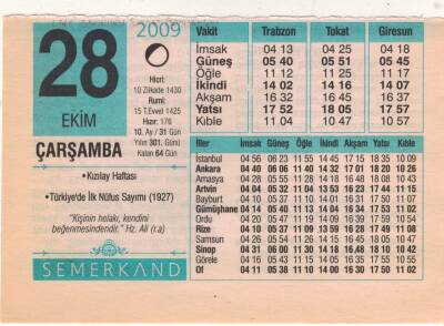 28 Ekim 2009 Takvim Yaprağı EFM(N)3307 - 1