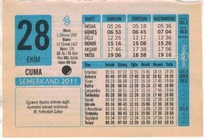 28 Ekim 2011 Takvim Yaprağı EFM(N)1346 - 1