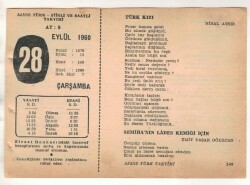 28 Eylül 1960 Ajans Türk Takvim Yaprağı (Şiirli Saatli) EFM(N) 1735 - 2