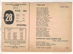 28 Eylül 1960 Ajans Türk Takvim Yaprağı (Şiirli Saatli) EFM(N) 1735 - 1