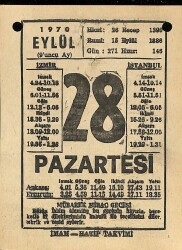 28 Eylül 1970 Takvim Yaprağı - Doğum Günü Hediyesi EFM(N)9904 - 1