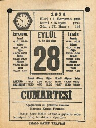 28 Eylül 1974 Takvim Yaprağı - Doğum Günü Hediyesi EFM(N)12384 - Gökçekoleksiyon