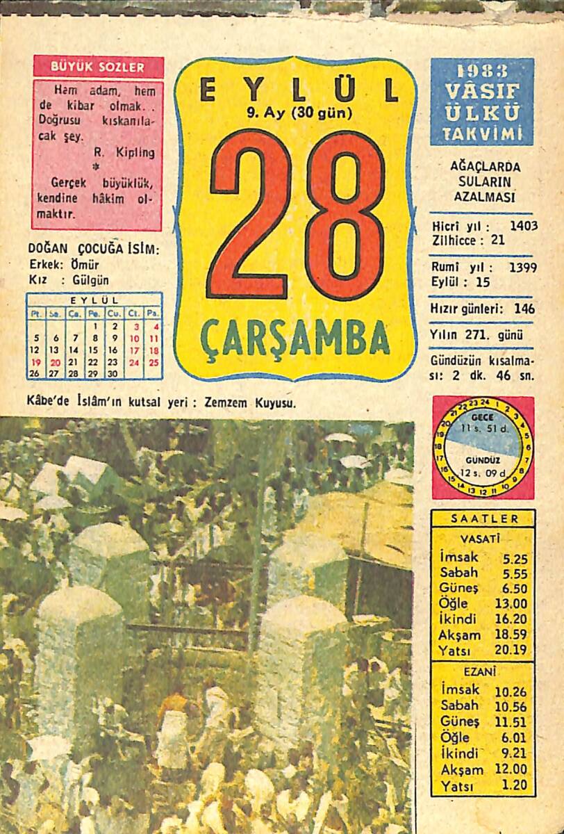 28 Eylül 1983 Takvim Yaprağı - Doğum Günü Hediyesi EFMN14749 - 1