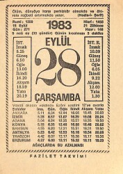 28 Eylül 1983 Takvim Yaprağı - Doğum Günü Hediyesi EFMN15381 - Gökçekoleksiyon