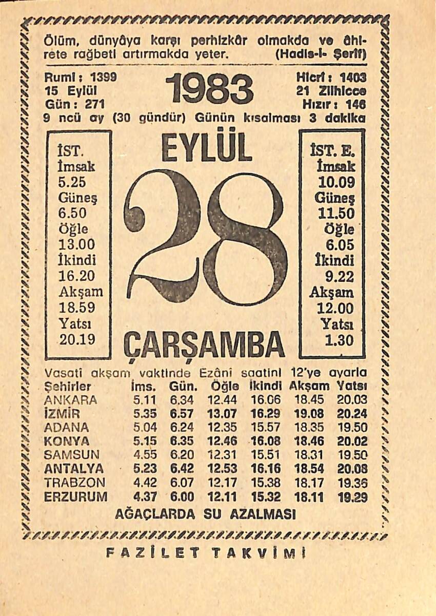 28 Eylül 1983 Takvim Yaprağı - Doğum Günü Hediyesi EFMN15381 - 1