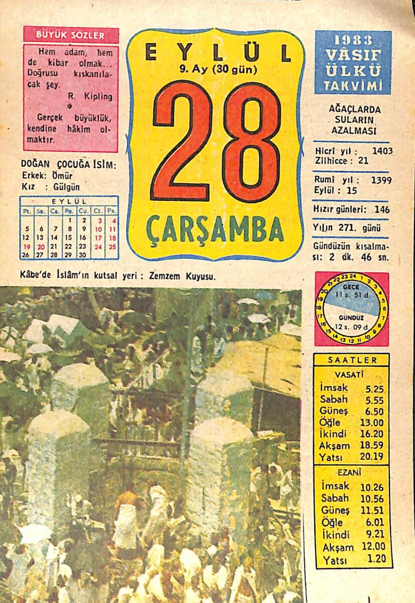 28 Eylül 1983 Takvim Yaprağı - Doğum Günü Hediyesi EFMN15914 - 1