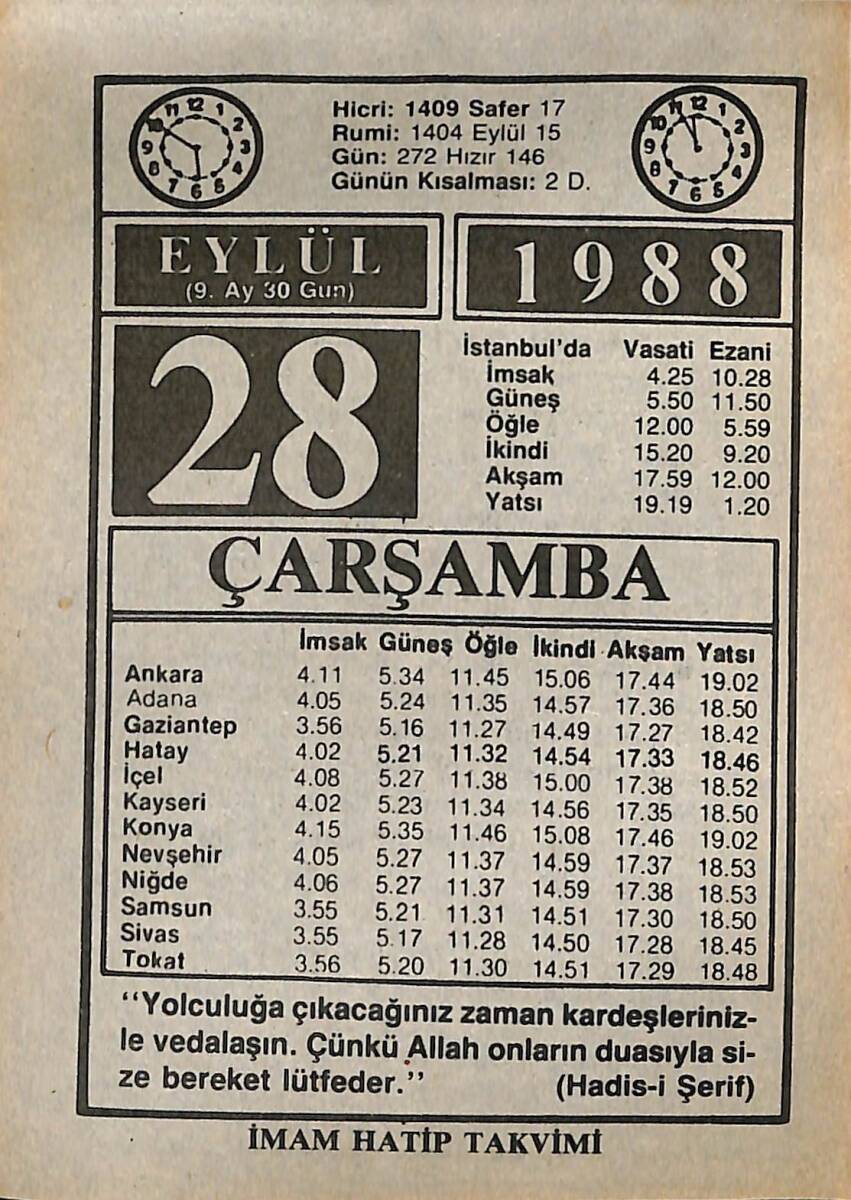 28 Eylül 1988 Takvim Yaprağı - Doğum Günü Hediyesi EFMN14663 - 1