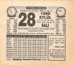 28 Eylül 1999 Takvim Yaprağı - Doğum Günü Hediyesi EFMN15479 - Gökçekoleksiyon