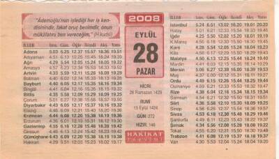 28 Eylül 2008 Takvim Yaprağı EFM(N)2934 - 1
