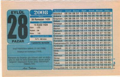 28 Eylül 2008 Takvim Yaprağı EFM(N)2968 - 1