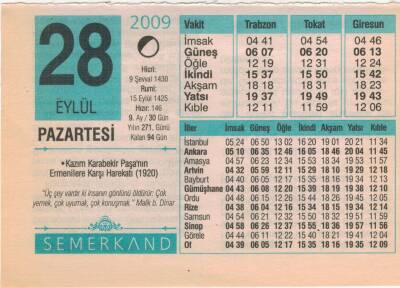 28 Eylül 2009 Takvim Yaprağı EFM(N)2951 - 1