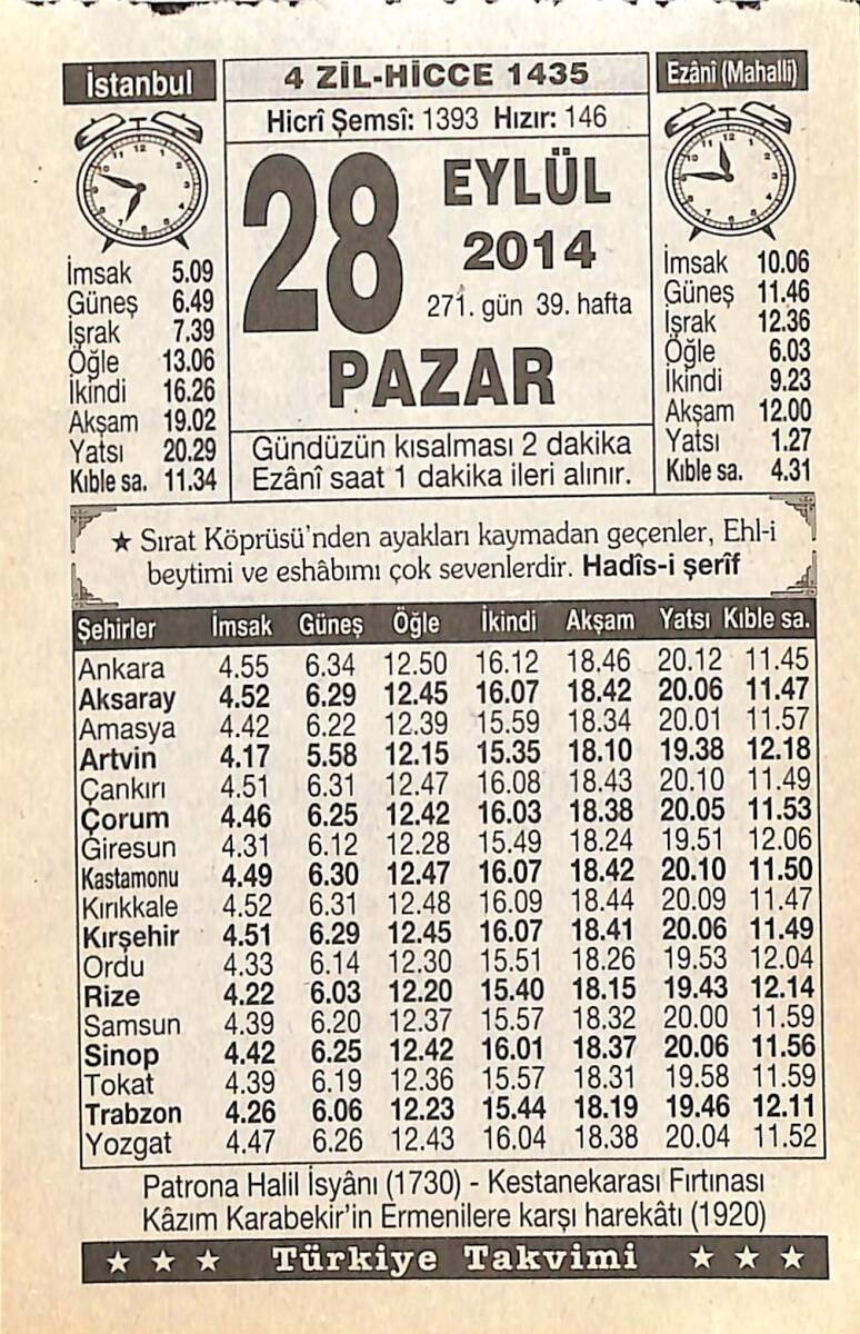 28 Eylül 2014 Takvim Yaprağı - Doğum Günü Hediyesi EFMN14318 - 1