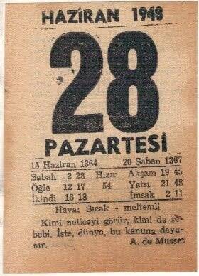 28 Haziran 1948 Takvim Yaprağı EFM(N)1413 - 3