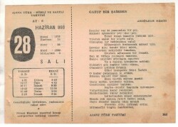 28 Haziran 1960 Ajans Türk Takvim Yaprağı (Şiirli Saatli) EFM(N)1645 - 3