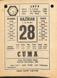 28 Haziran 1974 Takvim Yaprağı - Doğum Günü Hediyesi EFM(N)12133 - Gökçekoleksiyon