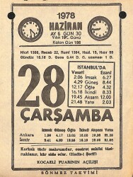 28 Haziran 1978 Takvim Yaprağı - Doğum Günü Hediyesi EFMN15362 - Gökçekoleksiyon