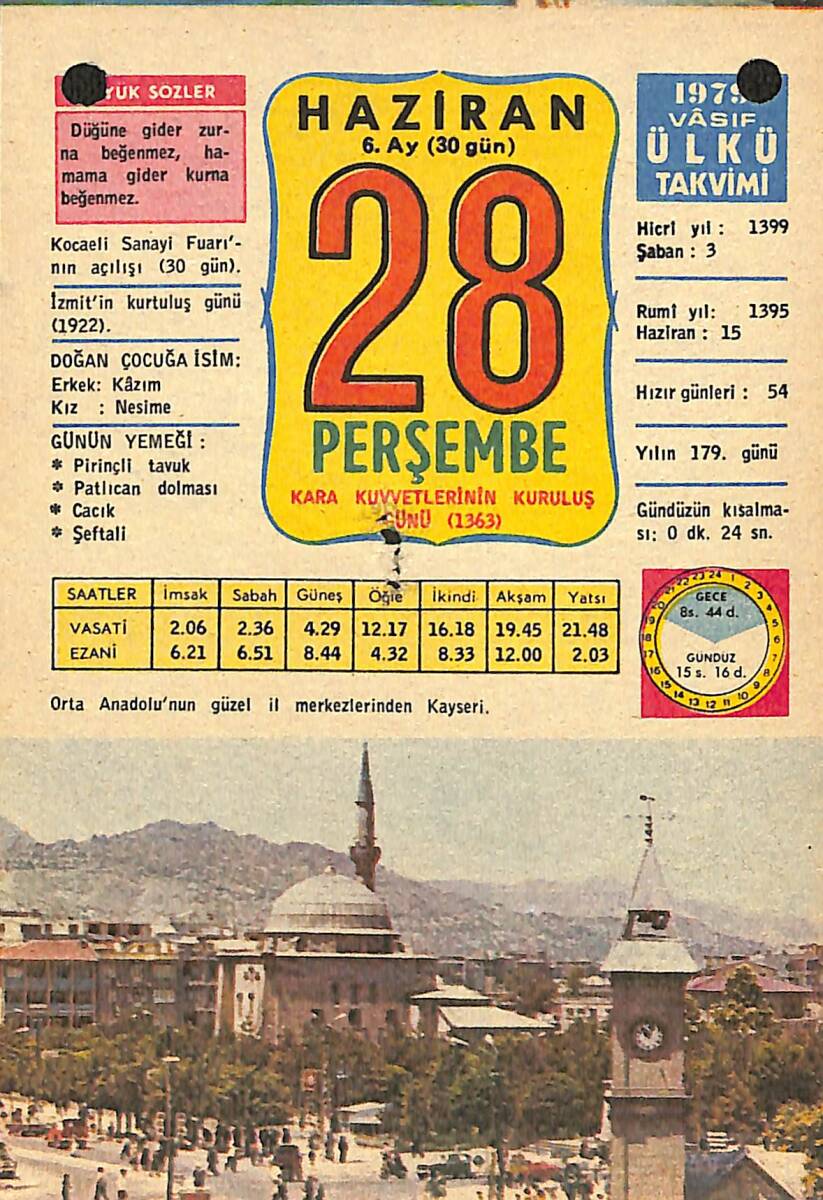 28 Haziran 1979 Takvim Yaprağı - Doğum Günü Hediyesi EFMN13726 - 1