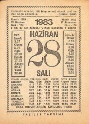 28 Haziran 1983 Takvim Yaprağı - Doğum Günü Hediyesi EFMN15373 - Gökçekoleksiyon