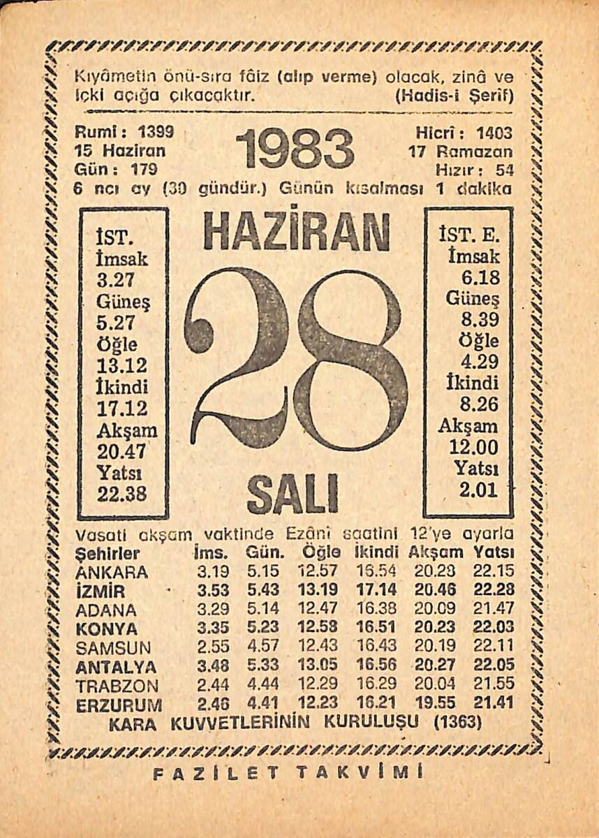 28 Haziran 1983 Takvim Yaprağı - Doğum Günü Hediyesi EFMN15373 - 1