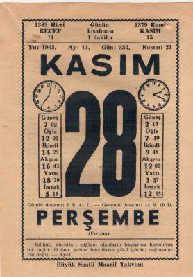 28 Kasım 1963 Takvim Yaprağı EFM(N)3708 - 1